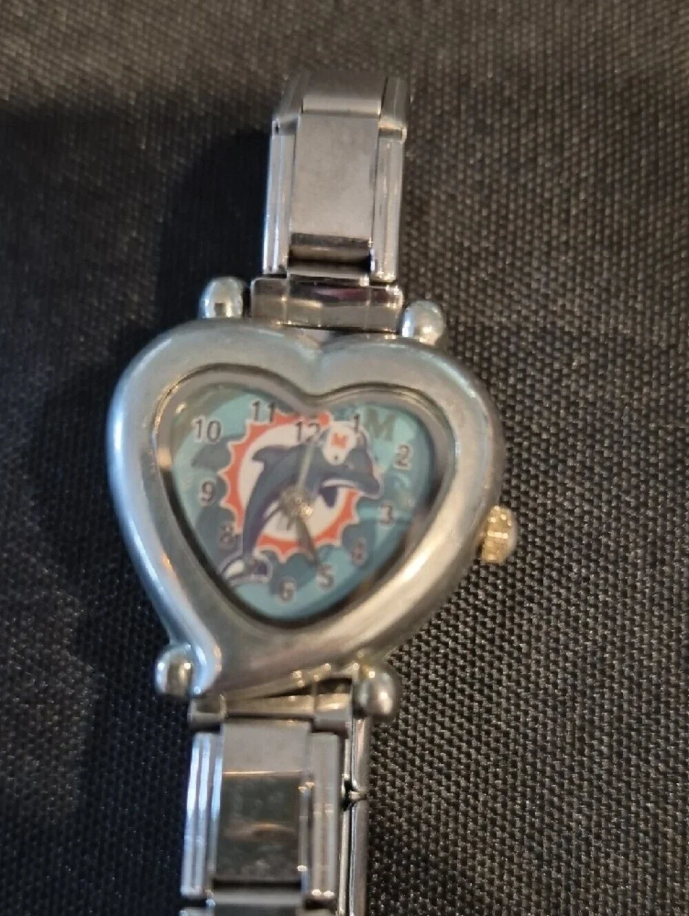 Silver Heart-Shaped Miami Dolphins Women's Bracelet Watch